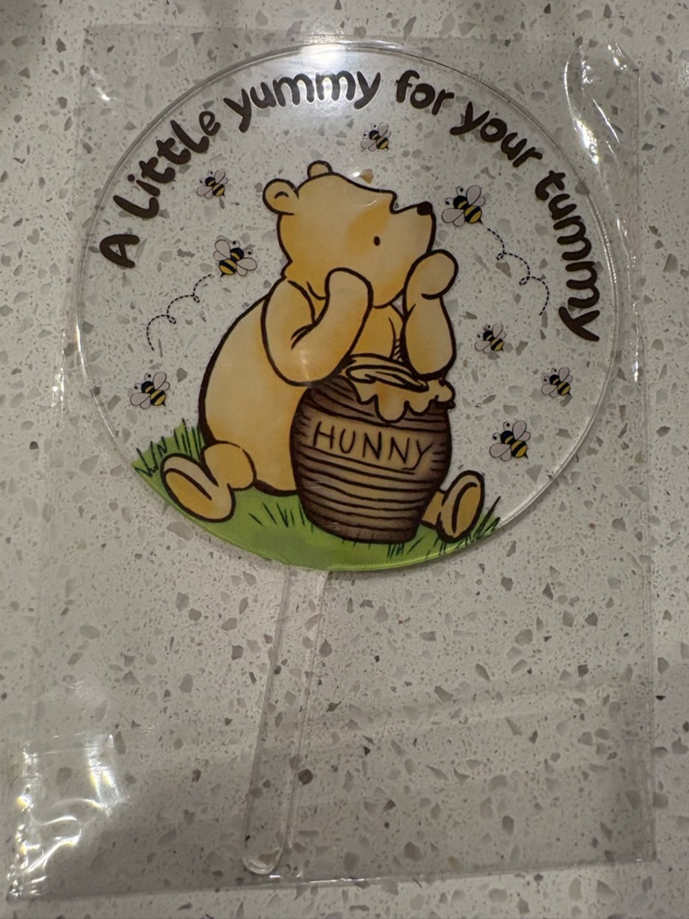 Winnie the Pooh Clear Cake Topper - 'A Little Yummy for Your Tummy'